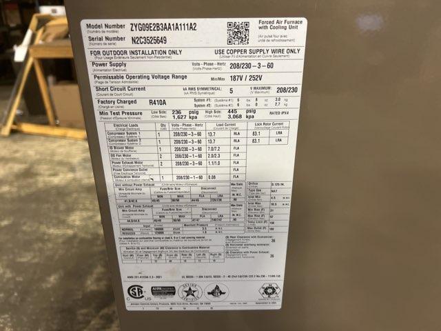 8.5 Ton Two-Stage Convertible Natural Gas/Electric Packaged Unit, 12.2 EER, 208-230/60/3, R410A
