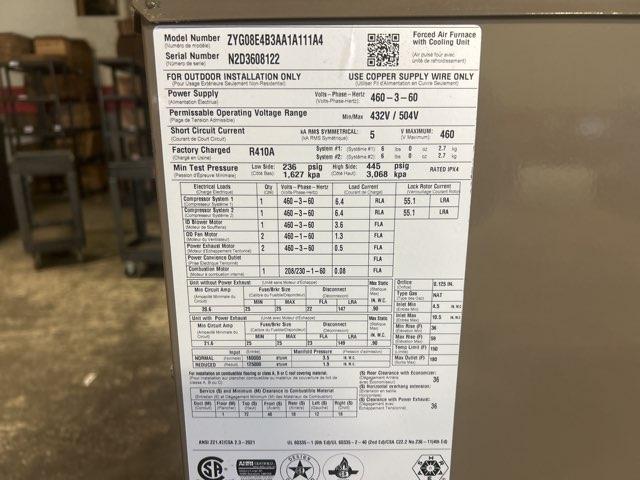 7.5 Ton Two-Stage Convertible Natural Gas/Electric Packaged Unit, 12 EER, 460/60/3, R410A