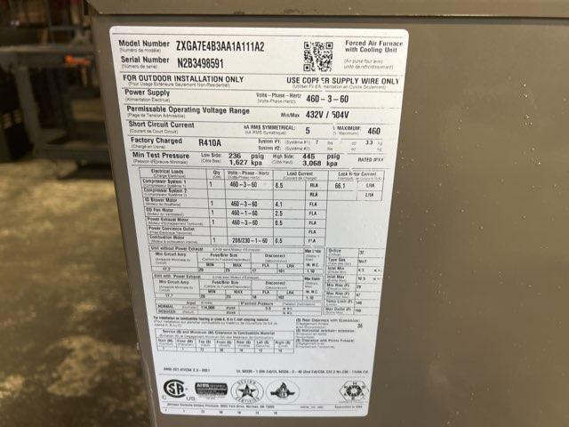 6 Ton Two-Stage Convertible Natural Gas/Electric Packaged Unit, 11 EER, 460/60/3, R410A