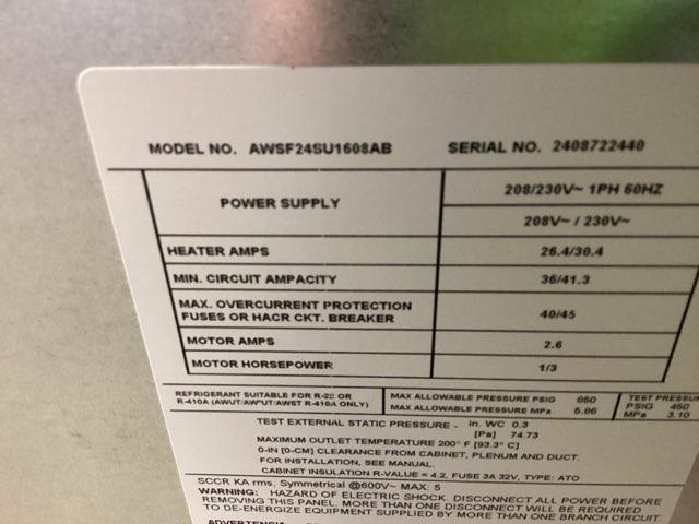 2 Ton AC/HP ECM Wall Mounted Air Handler With 8 KW Heat, 208-230/60/1 R-410A CFM 846
