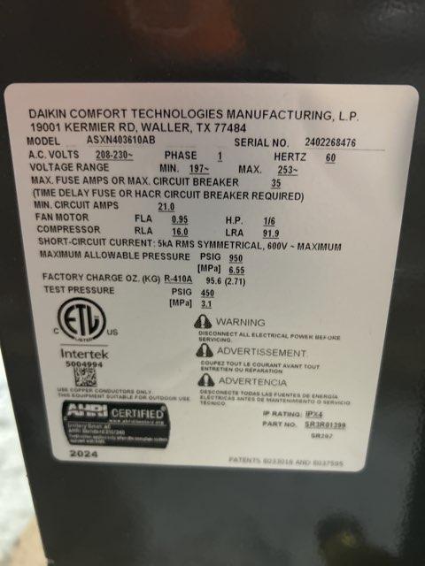 3 Ton Single-Stage Split-System Air Conditioner 208-230/60/1 R410A 14.3 SEER2