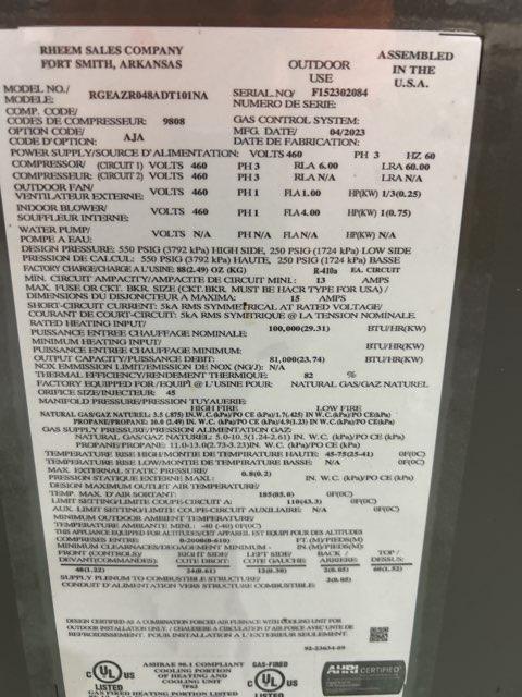 4 Ton Single-Stage Convertible Natural Gas/Electric Packaged Unit, 14 SEER, 460/60/3, R410A