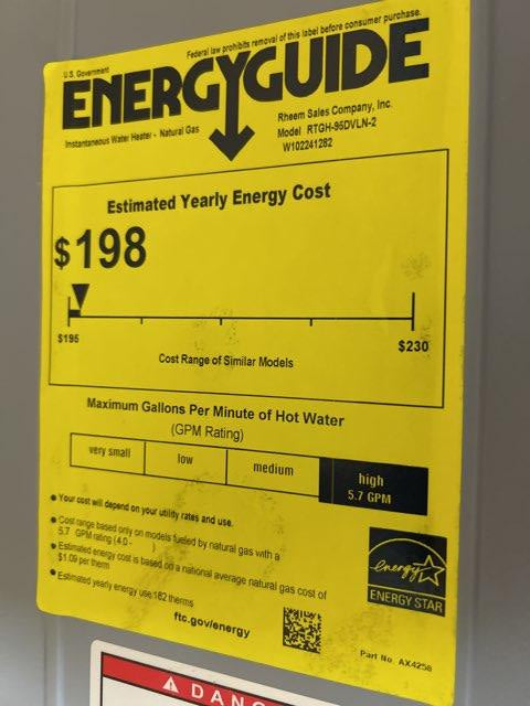 199,900 BTU Residential Tankless Natural Gas Water Heater, 93% 120/60/1