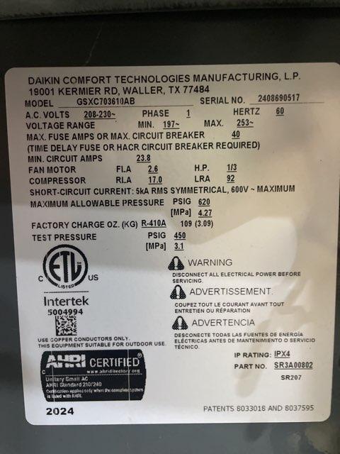 3 Ton Two-Stage Split-System Communicating Air Conditioner 208-230/60/1 R410A 17.5 SEER2