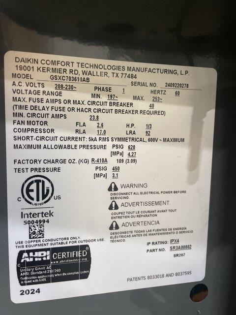 3 Ton Two-Stage Split-System Communicating Air Conditioner 208-230/60/1 R410A 17.5 SEER2