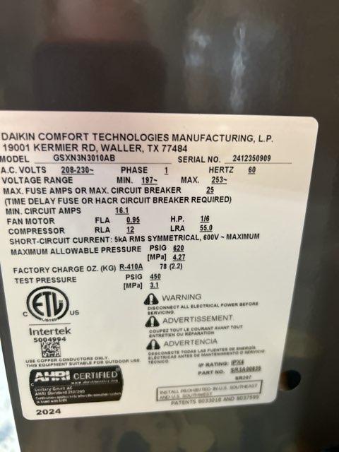 2.5 Ton Single Stage Split-System Air Conditioner, Circuit Voltage: 208-230, Hertz: 60, Phase: 1,