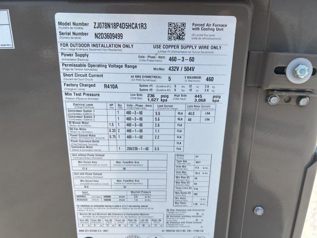 6.5 Ton Two-Stage Convertible Natural Gas/Electric Packaged Unit, 11.8 EER, 460/60/3, R410A