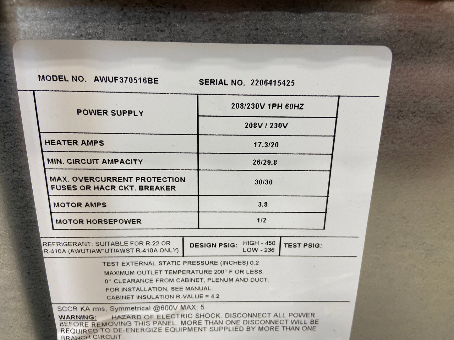 2.5 Ton SS Air Conditioner 208-230/60/1 14.3 SEER2 and 3 Ton Wall Mounted Fan Coil With 5Kw Heat Kit