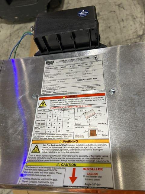 60,000 BTU Stainless Steel Natural Gas-Fired Infrared Space Heater, 24V
