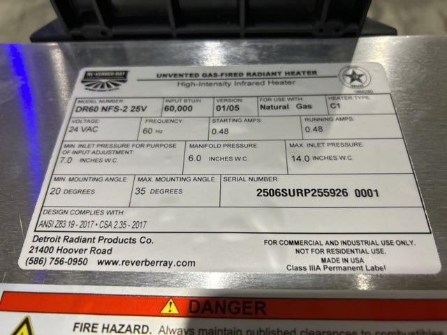 60,000 BTU Stainless Steel Natural Gas-Fired Infrared Space Heater, 24V