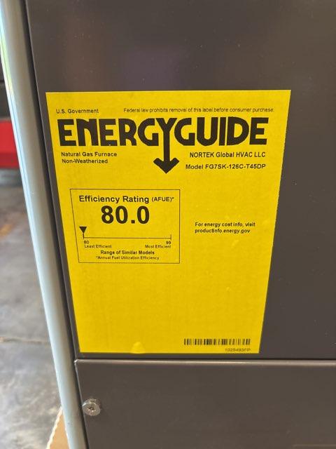 126,000 BTU Low NOx Single-Stage Downflow ECM Multi Speed Gas Furnace 80% AFUE 115/60/1 CFM: 2195