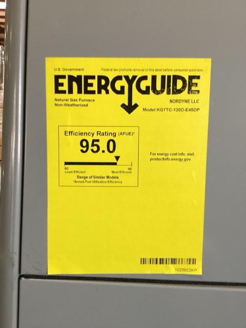 120,000 BTU Low NOx 2-Stg Upflow/Horizontal ECM Fixed Speed Gas Furnace 95.1% 115/60/1 CFM: 2225