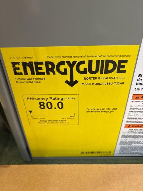 55,000 BTU Ultra Low NOx 1-Stg Upflow/Horizontal ECM Multi Speed Gas Furnace 80% 115/60/1 CFM: 1180