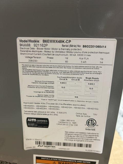 4 Ton AC/HP ECM Multiposition Air Handler 208-230/60/1 R-410A CFM 2264