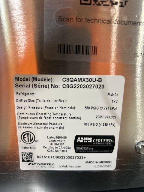 2.5 Ton AC/HP Upflow/Downflow Uncased Manufactured Housing A Coil, R410A CFM 1000