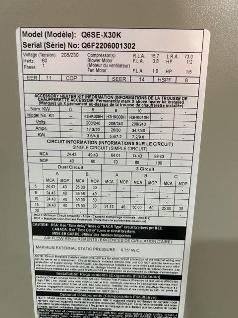2.5 Ton Single-Stage Convertible Packaged Heat Pump Unit, 14 SEER, 208-230/60/1, R410A