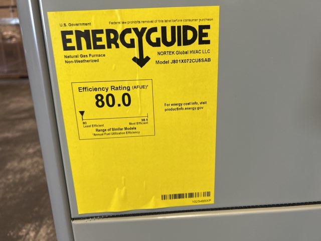 72,000 BTU Single-Stage Upflow/Horizontal ECM Multi Speed Gas Furnace 80% AFUE 115/60/1 CFM: 2085