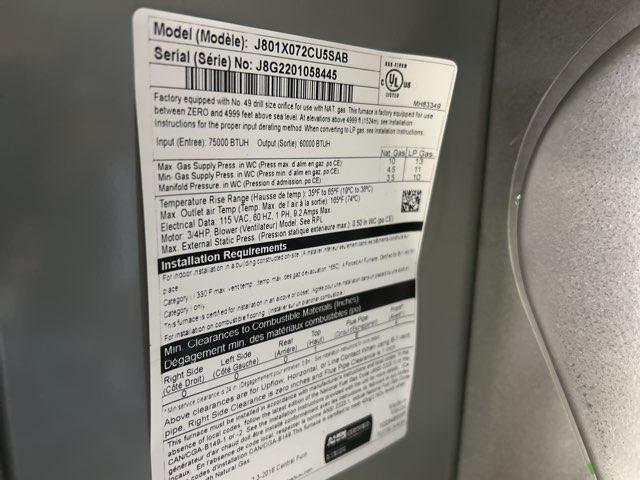 72,000 BTU Single-Stage Upflow/Horizontal ECM Multi Speed Gas Furnace 80% AFUE 115/60/1 CFM: 2085