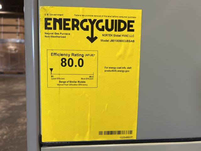 90,000 BTU Single-Stage Upflow/Horizontal ECM Multi Speed Gas Furnace 80% AFUE 115/60/1 CFM: 1810