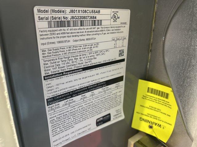 108,000 BTU Single-Stage Upflow/Horizontal ECM Multi Speed Gas Furnace 80% AFUE 115/60/1 CFM: 2195