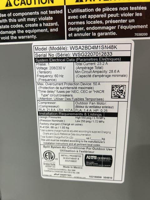 4 Ton Single-Stage Split-System Air Conditioner 208-230/60/1 R410A 13 SEER