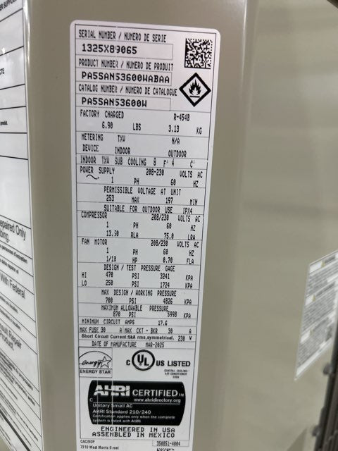 3 Ton 1-Stg SS AC R-454B 14.3 SEER2 with 3 Ton Multi Fan Coil R-454B and 15 kW Heat Kit with Breaker