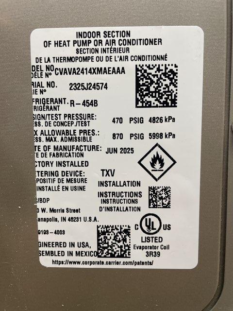 2 Ton AC/HP Upflow/Downflow Cased V Coil, R-454B CFM 1000