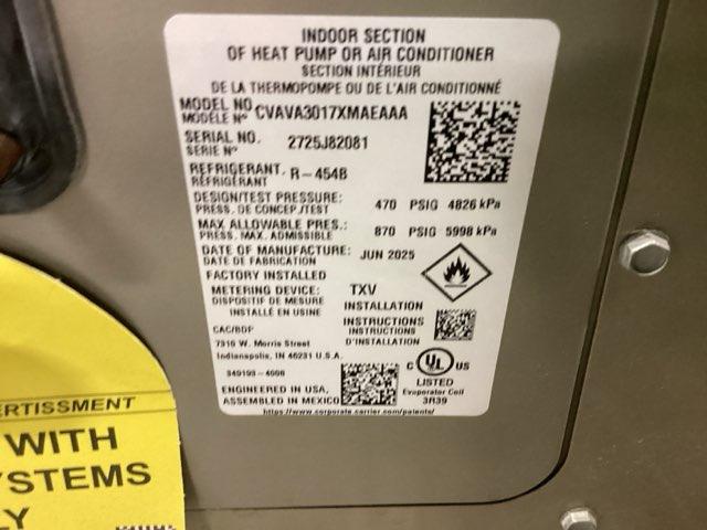 2.5 Ton AC/HP Upflow/Downflow Cased V Coil, R454B CFM 1250