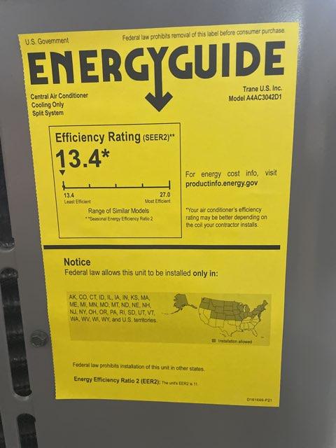3.5 Ton Single-Stage Split-System Air Conditioner 208-230/60/1 R410A 13.4 SEER2