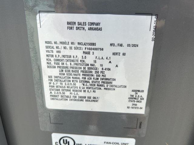 COMMERCIAL 12.5 Ton AC Only ECM Multiposition Air Handler 460/60/3 R-410A CFM 4785