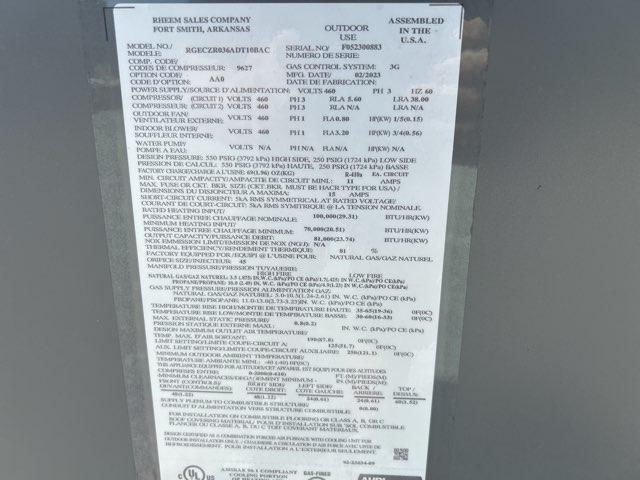 COMMERCIAL 3 Ton Two-Stage Convertible Natural Gas/Electric Packaged Unit, 14 SEER, 460/60/3, R410A