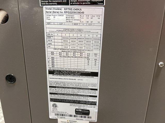 4 Ton Single-Stage Convertible Packaged Air Conditioning Unit, 14 SEER, 208-230/60/1, R410A