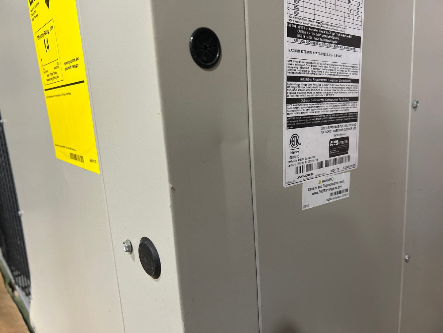 5 Ton Single-Stage Convertible Packaged Air Conditioning Unit, 14 SEER, 208-230/60/1, R410A