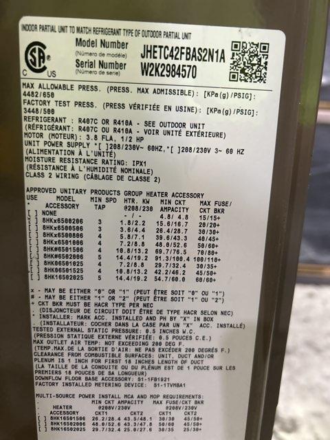 3.5 Ton ECM Multiposition Air Handler R-410A and 10 Kw Electric Heat Kit, 208-240/60/1 40 Amps