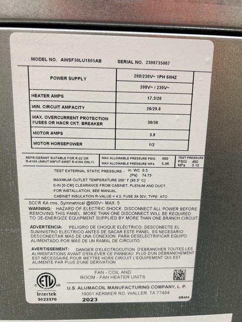 2.5 Ton 1-Stg SS AC 208-230/60/1, 13.4 SEER2 and 2.5 Ton Wall Mounted ECM Air Handler With 5Kw Heat