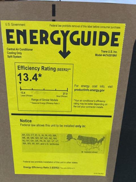 1.5 Ton Single-Stage Split-System Air Conditioner 208-230/60/1 R410A 13.4 SEER2