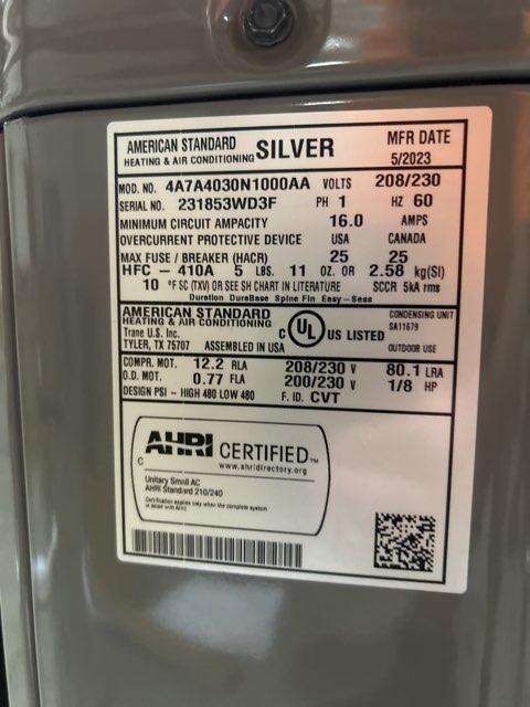 2.5 Ton Single-Stage Split-System Air Conditioner 208-230/60/1 R410A 14.3 SEER2