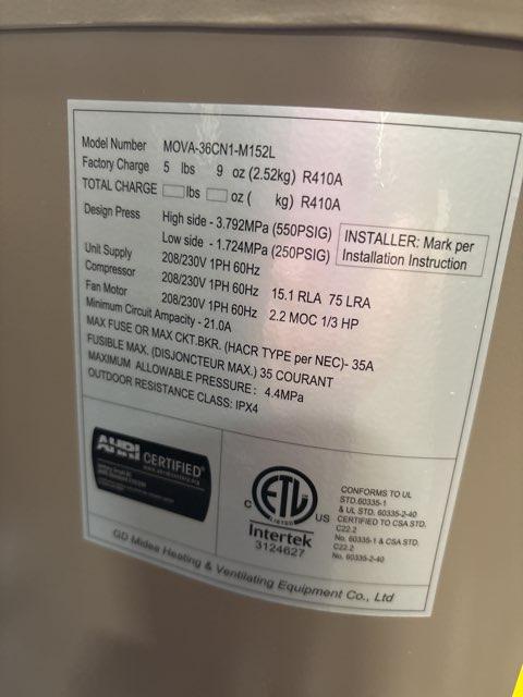 3 Ton Single-Stage Split-System Air Conditioner 208-230/60/1 R410A 15.2 SEER2