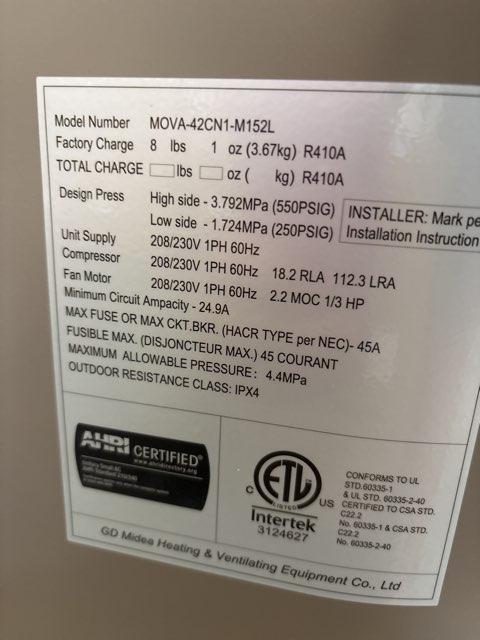 3.5 Ton Single-Stage Split-System Air Conditioner 208-230/60/1 R410A 15.2 SEER2