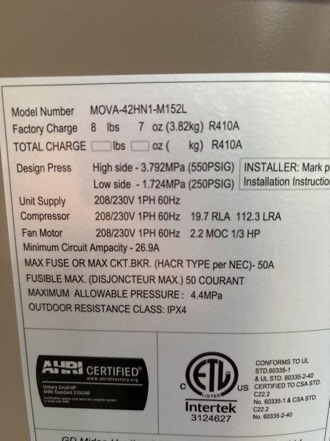 3.5 Ton Single-Stage Split-System Heat Pump 208-230/60/1 R410A 15.2 SEER2