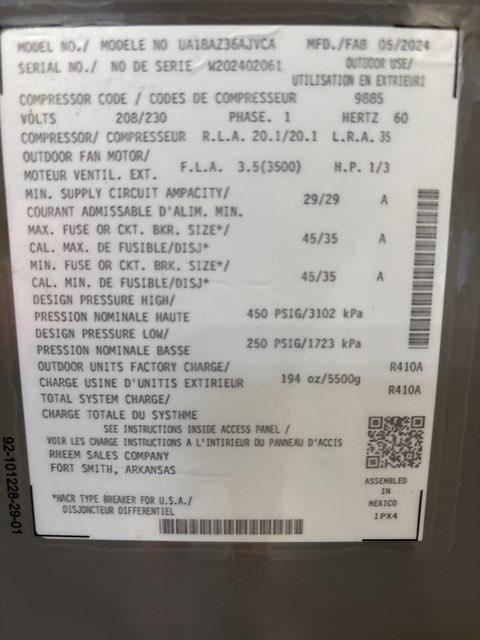 3 Ton Inverter Split-System Communicating Air Conditioner 208-230/60/1 R410A 18 SEER2