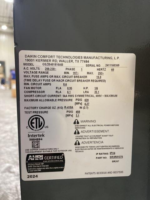 1.5 Ton Single-Stage Split-System Heat Pump 208-230/60/1 R410A 14.3 SEER2