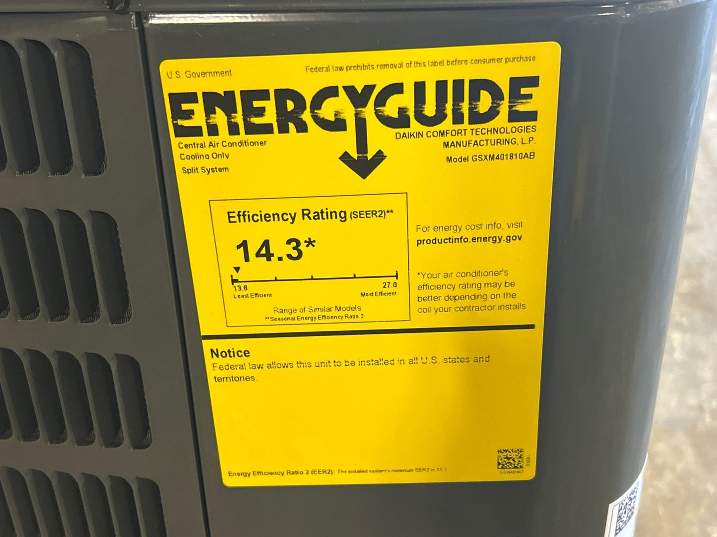 1.5 Ton Single-Stage Split-System Air Conditioner 208-230/60/1 R410A 14.3 SEER2