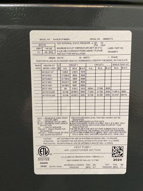 3 Ton AC/HP ECM Communicating Multiposition Air Handler 208-230/60/1 R-410A CFM 1260