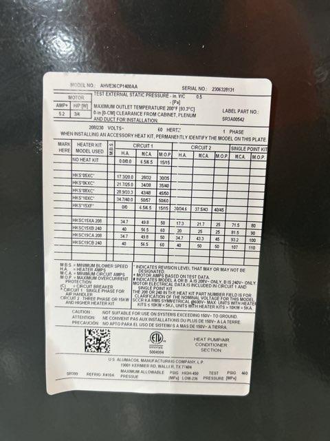 3 Ton AC/HP ECM Communicating Multiposition Air Handler 208-230/60/1 R-410A CFM 1260