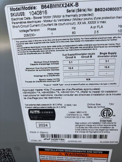 2 Ton AC/HP PSC Multiposition Air Handler 208-230/60/1 R-410A CFM 1846