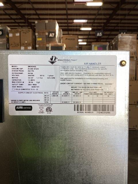 2 Ton AC/HP PSC Wall Mounted Air Handler With 5 KW Heat, 208-240/60/1 R-410A CFM 1046