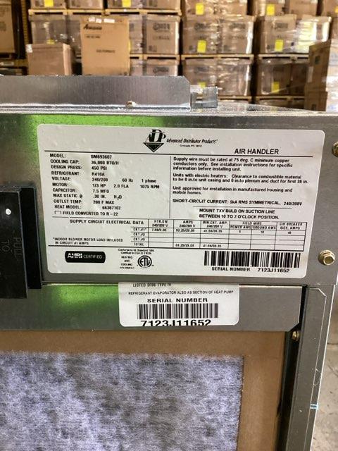 3 Ton AC/HP PSC Wall Mounted Air Handler With 7.5 KW Heat, 208-240/60/1 R-410A CFM 1218
