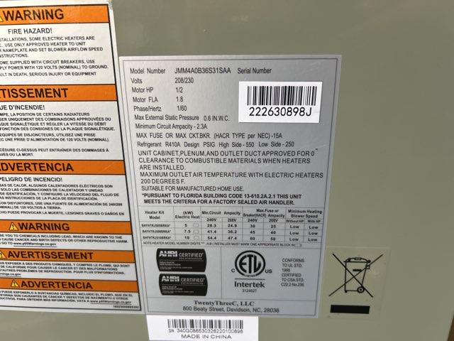 3 Ton AC/HP PSC Wall Mounted Air Handler 208-230/60/1 R-410A CFM 1298