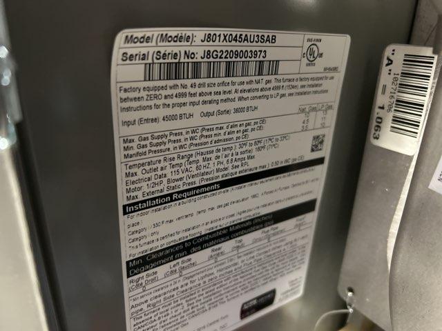 45,000 BTU Single-Stage Upflow/Horizontal ECM Multi Speed Gas Furnace 80% AFUE 115/60/1 CFM: 1340